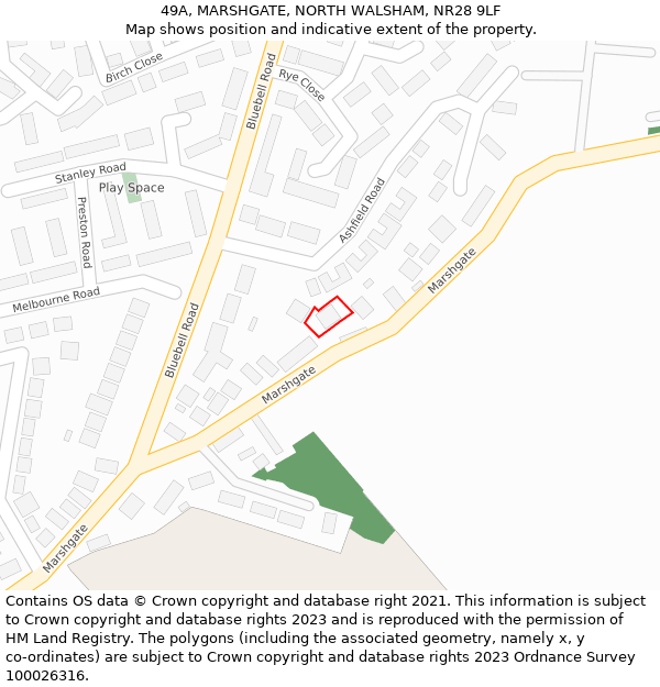 49A, MARSHGATE, NORTH WALSHAM, NR28 9LF: Location map and indicative extent of plot