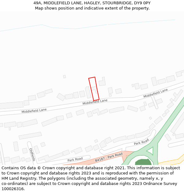 49A, MIDDLEFIELD LANE, HAGLEY, STOURBRIDGE, DY9 0PY: Location map and indicative extent of plot