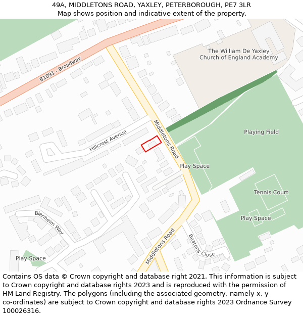 49A, MIDDLETONS ROAD, YAXLEY, PETERBOROUGH, PE7 3LR: Location map and indicative extent of plot