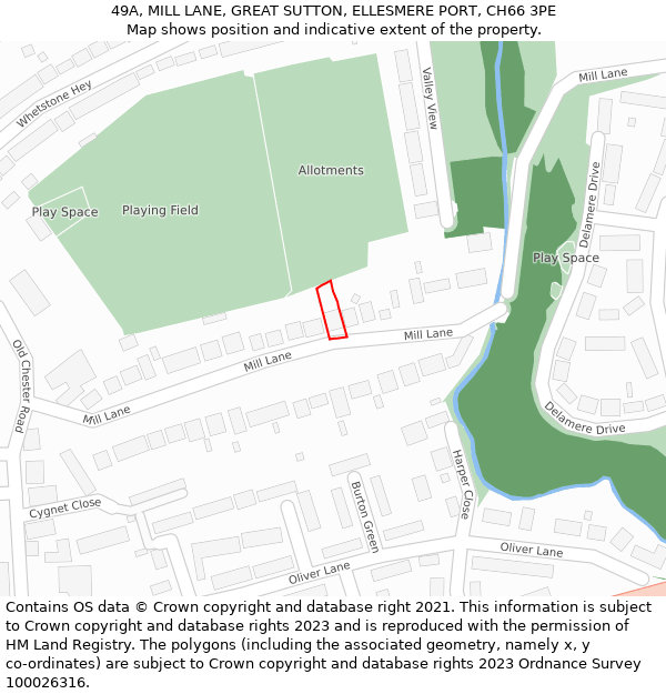 49A, MILL LANE, GREAT SUTTON, ELLESMERE PORT, CH66 3PE: Location map and indicative extent of plot
