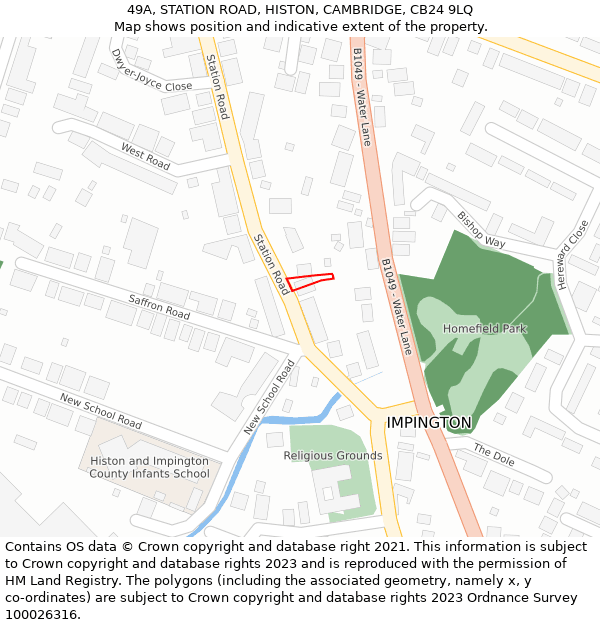 49A, STATION ROAD, HISTON, CAMBRIDGE, CB24 9LQ: Location map and indicative extent of plot