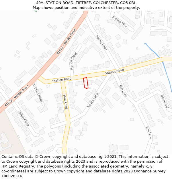 49A, STATION ROAD, TIPTREE, COLCHESTER, CO5 0BL: Location map and indicative extent of plot