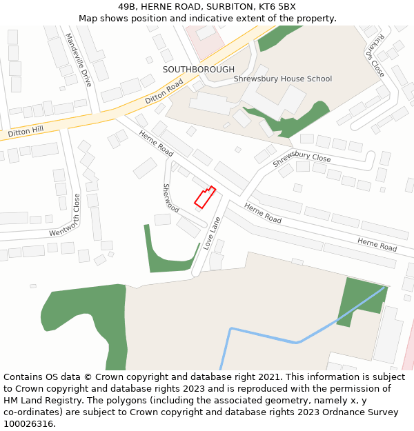 49B, HERNE ROAD, SURBITON, KT6 5BX: Location map and indicative extent of plot