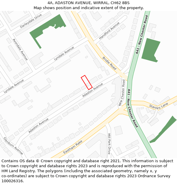 4A, ADASTON AVENUE, WIRRAL, CH62 8BS: Location map and indicative extent of plot