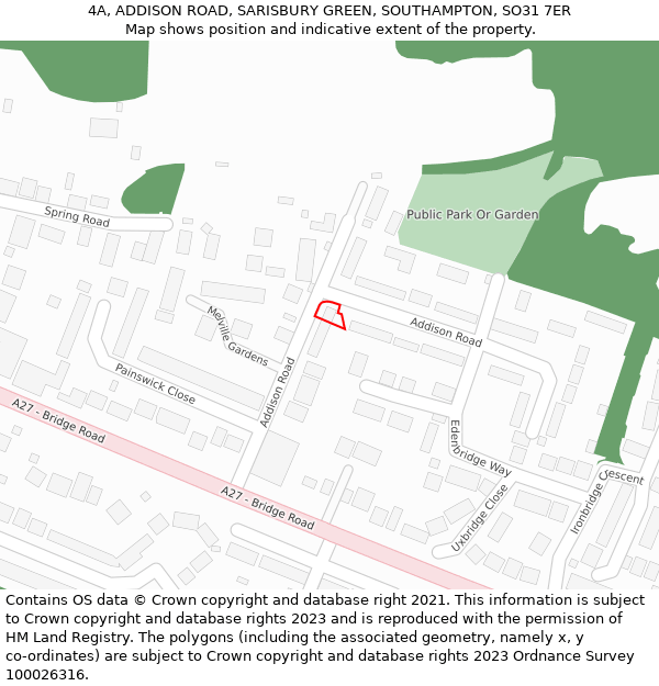 4A, ADDISON ROAD, SARISBURY GREEN, SOUTHAMPTON, SO31 7ER: Location map and indicative extent of plot