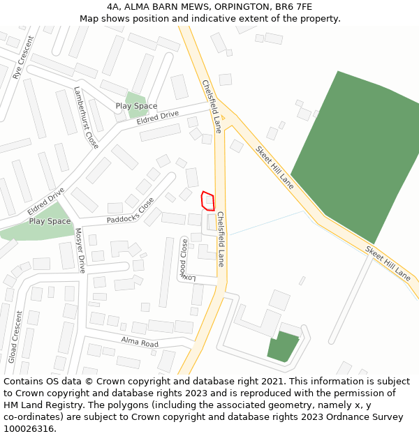 4A, ALMA BARN MEWS, ORPINGTON, BR6 7FE: Location map and indicative extent of plot