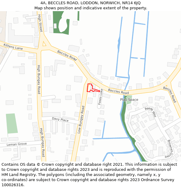 4A, BECCLES ROAD, LODDON, NORWICH, NR14 6JQ: Location map and indicative extent of plot