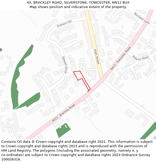 4A, BRACKLEY ROAD, SILVERSTONE, TOWCESTER, NN12 8UA: Location map and indicative extent of plot