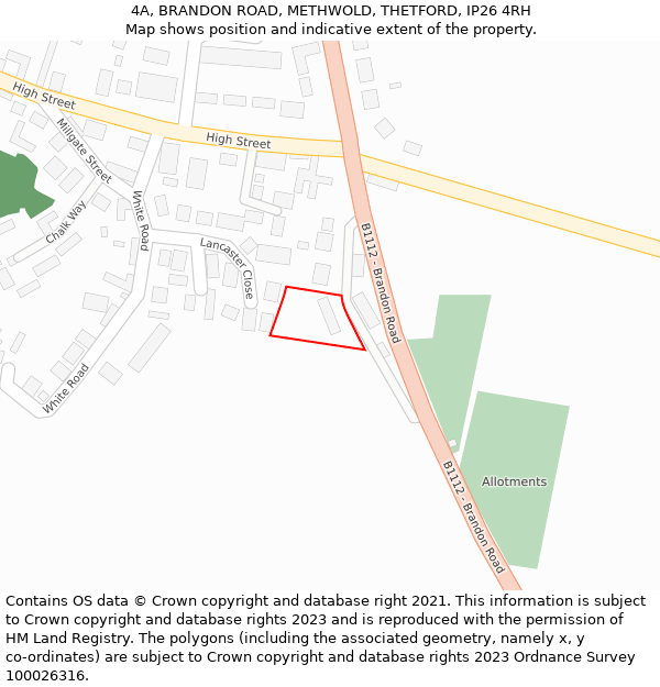 4A, BRANDON ROAD, METHWOLD, THETFORD, IP26 4RH: Location map and indicative extent of plot