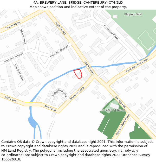 4A, BREWERY LANE, BRIDGE, CANTERBURY, CT4 5LD: Location map and indicative extent of plot