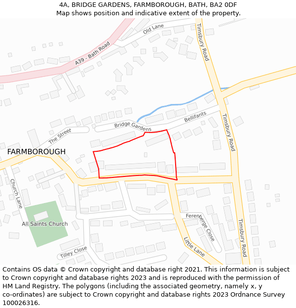 4A, BRIDGE GARDENS, FARMBOROUGH, BATH, BA2 0DF: Location map and indicative extent of plot