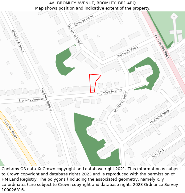 4A, BROMLEY AVENUE, BROMLEY, BR1 4BQ: Location map and indicative extent of plot