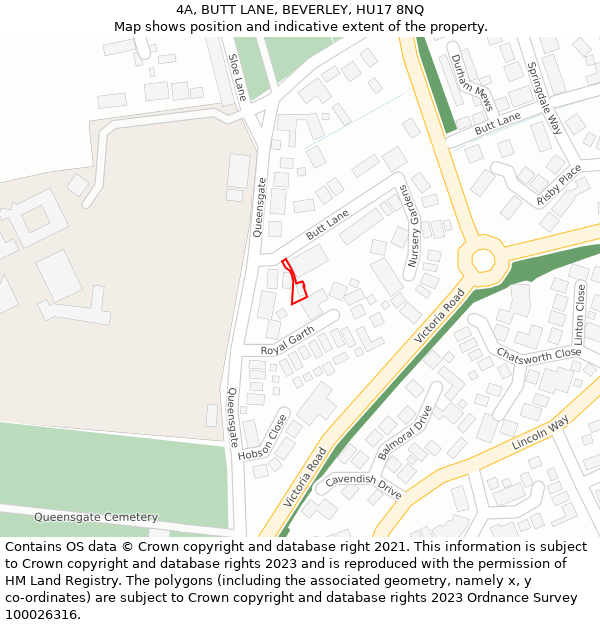 4A, BUTT LANE, BEVERLEY, HU17 8NQ: Location map and indicative extent of plot