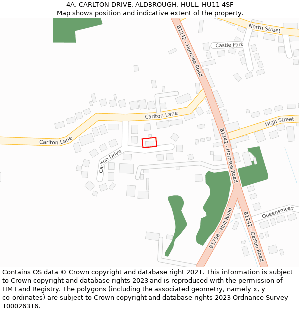 4A, CARLTON DRIVE, ALDBROUGH, HULL, HU11 4SF: Location map and indicative extent of plot