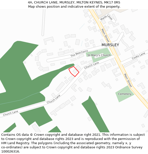 4A, CHURCH LANE, MURSLEY, MILTON KEYNES, MK17 0RS: Location map and indicative extent of plot