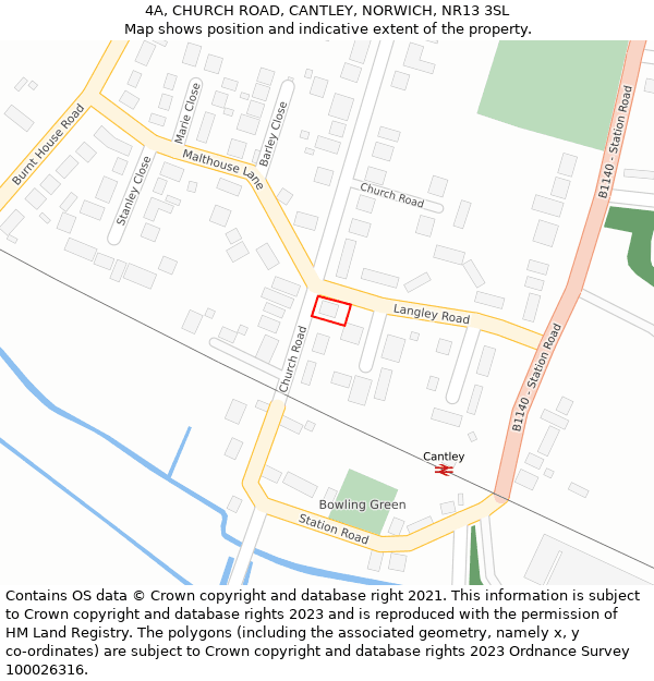 4A, CHURCH ROAD, CANTLEY, NORWICH, NR13 3SL: Location map and indicative extent of plot