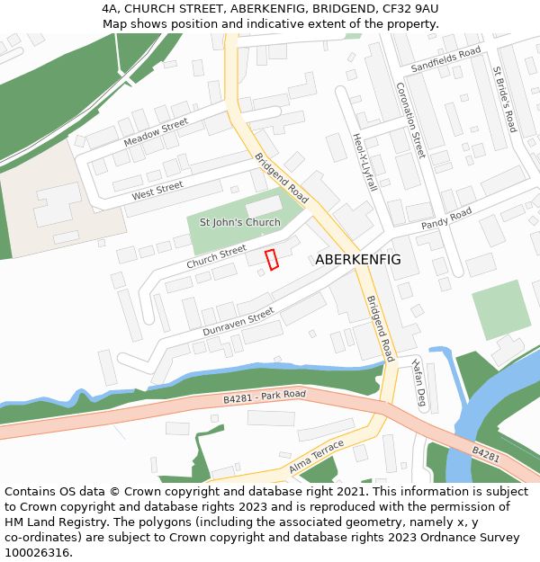 4A, CHURCH STREET, ABERKENFIG, BRIDGEND, CF32 9AU: Location map and indicative extent of plot