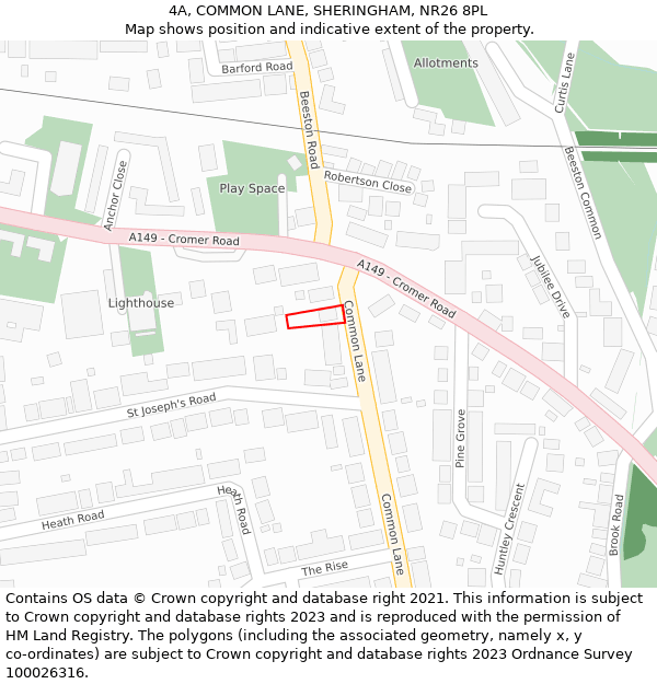 4A, COMMON LANE, SHERINGHAM, NR26 8PL: Location map and indicative extent of plot