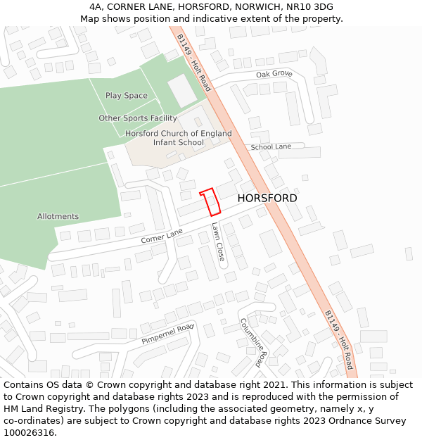 4A, CORNER LANE, HORSFORD, NORWICH, NR10 3DG: Location map and indicative extent of plot