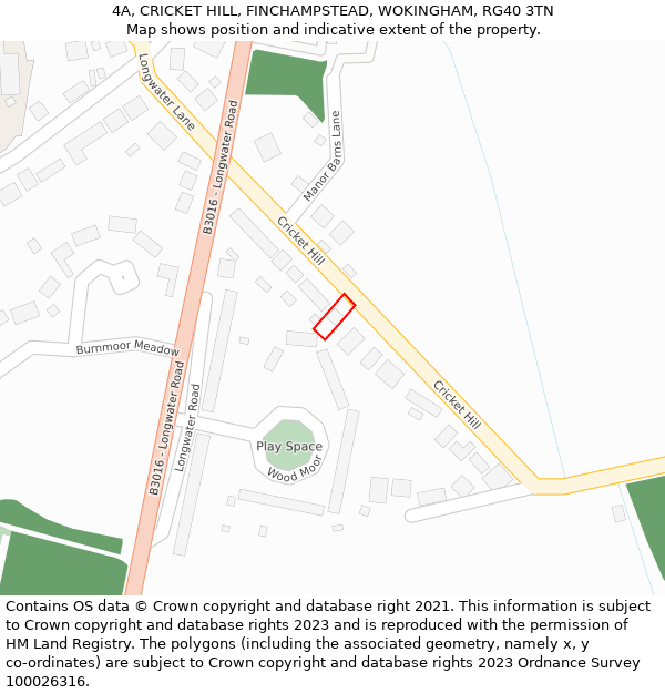 4A, CRICKET HILL, FINCHAMPSTEAD, WOKINGHAM, RG40 3TN: Location map and indicative extent of plot