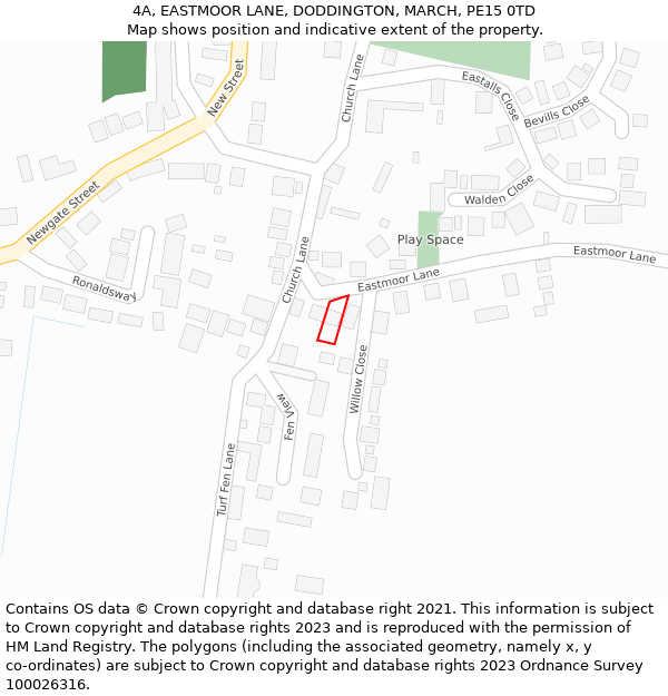 4A, EASTMOOR LANE, DODDINGTON, MARCH, PE15 0TD: Location map and indicative extent of plot