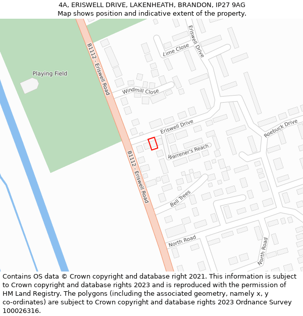 4A, ERISWELL DRIVE, LAKENHEATH, BRANDON, IP27 9AG: Location map and indicative extent of plot