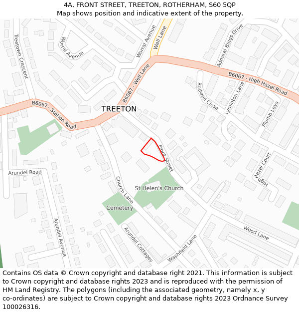 4A, FRONT STREET, TREETON, ROTHERHAM, S60 5QP: Location map and indicative extent of plot