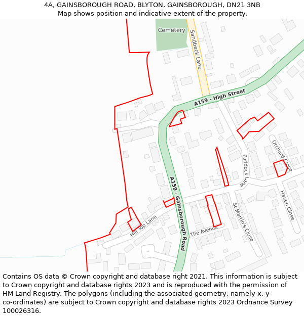 4A, GAINSBOROUGH ROAD, BLYTON, GAINSBOROUGH, DN21 3NB: Location map and indicative extent of plot