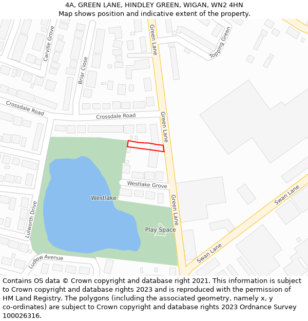 4A, GREEN LANE, HINDLEY GREEN, WIGAN, WN2 4HN: Location map and indicative extent of plot
