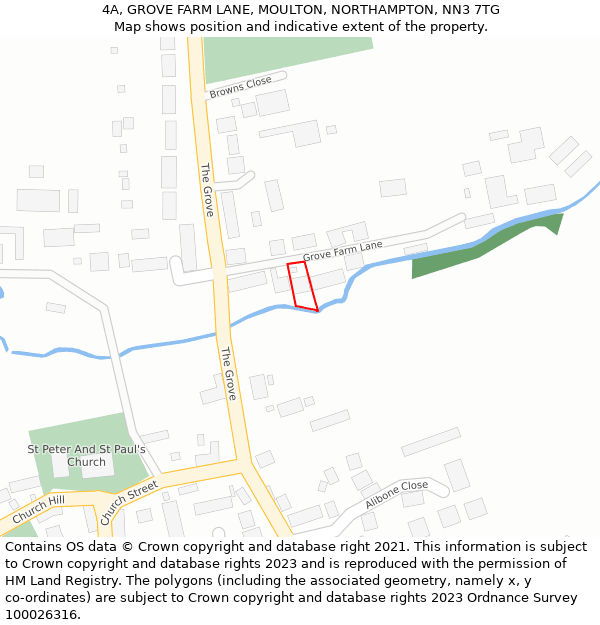 4A, GROVE FARM LANE, MOULTON, NORTHAMPTON, NN3 7TG: Location map and indicative extent of plot