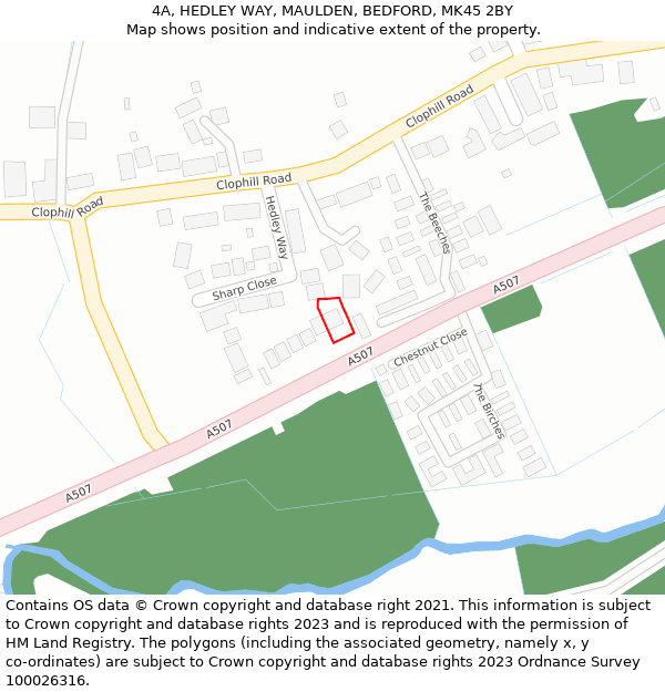 4A, HEDLEY WAY, MAULDEN, BEDFORD, MK45 2BY: Location map and indicative extent of plot