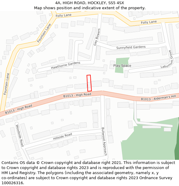 4A, HIGH ROAD, HOCKLEY, SS5 4SX: Location map and indicative extent of plot