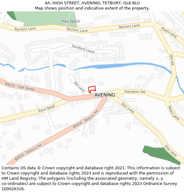 4A, HIGH STREET, AVENING, TETBURY, GL8 8LU: Location map and indicative extent of plot