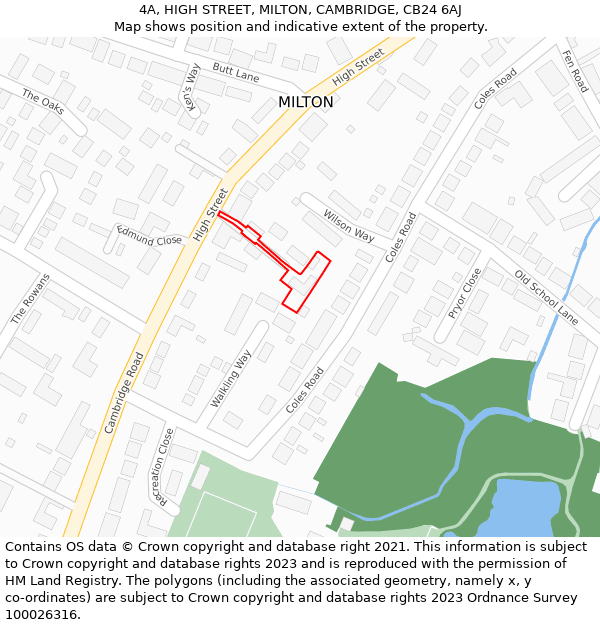 4A, HIGH STREET, MILTON, CAMBRIDGE, CB24 6AJ: Location map and indicative extent of plot