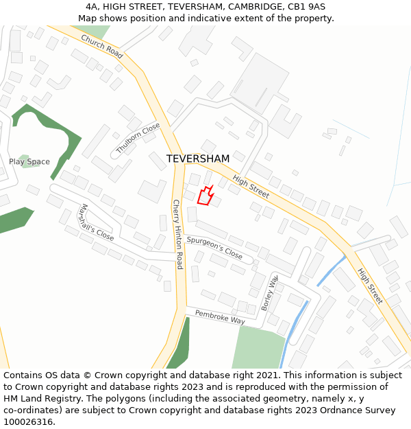 4A, HIGH STREET, TEVERSHAM, CAMBRIDGE, CB1 9AS: Location map and indicative extent of plot