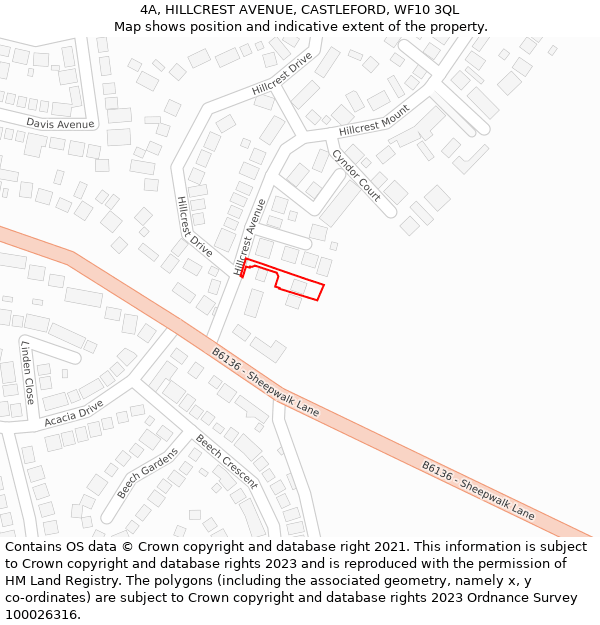 4A, HILLCREST AVENUE, CASTLEFORD, WF10 3QL: Location map and indicative extent of plot