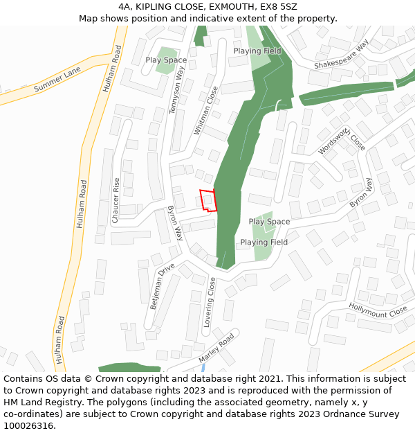 4A, KIPLING CLOSE, EXMOUTH, EX8 5SZ: Location map and indicative extent of plot