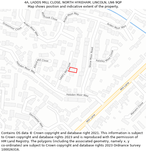 4A, LADDS MILL CLOSE, NORTH HYKEHAM, LINCOLN, LN6 9QP: Location map and indicative extent of plot