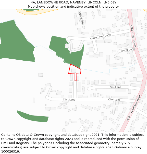 4A, LANSDOWNE ROAD, NAVENBY, LINCOLN, LN5 0EY: Location map and indicative extent of plot