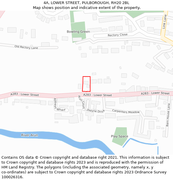 4A, LOWER STREET, PULBOROUGH, RH20 2BL: Location map and indicative extent of plot