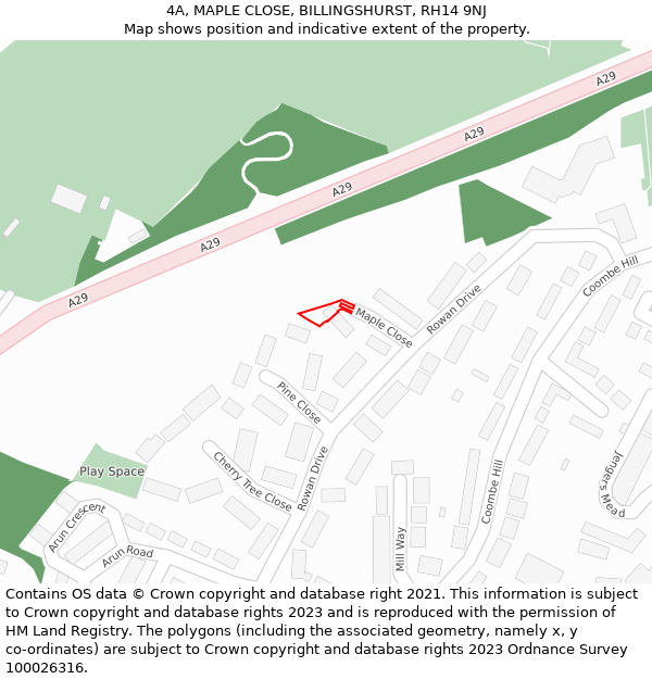 4A, MAPLE CLOSE, BILLINGSHURST, RH14 9NJ: Location map and indicative extent of plot