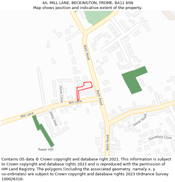 4A, MILL LANE, BECKINGTON, FROME, BA11 6SN: Location map and indicative extent of plot