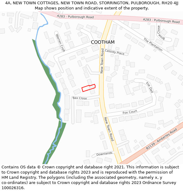 4A, NEW TOWN COTTAGES, NEW TOWN ROAD, STORRINGTON, PULBOROUGH, RH20 4JJ: Location map and indicative extent of plot