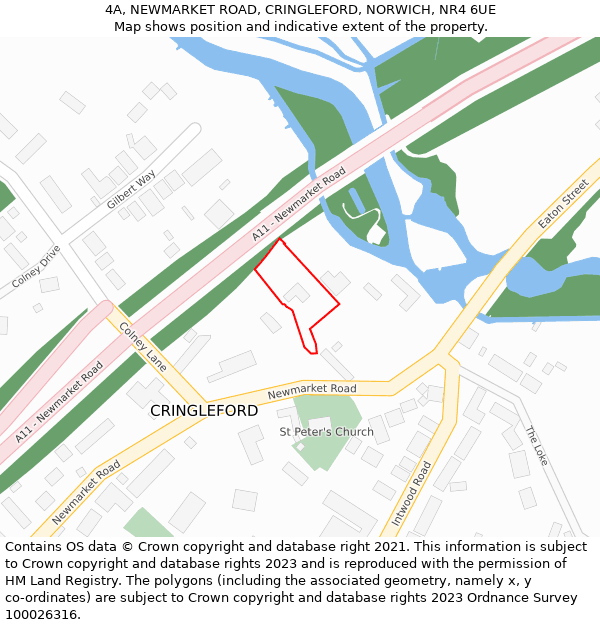 4A, NEWMARKET ROAD, CRINGLEFORD, NORWICH, NR4 6UE: Location map and indicative extent of plot