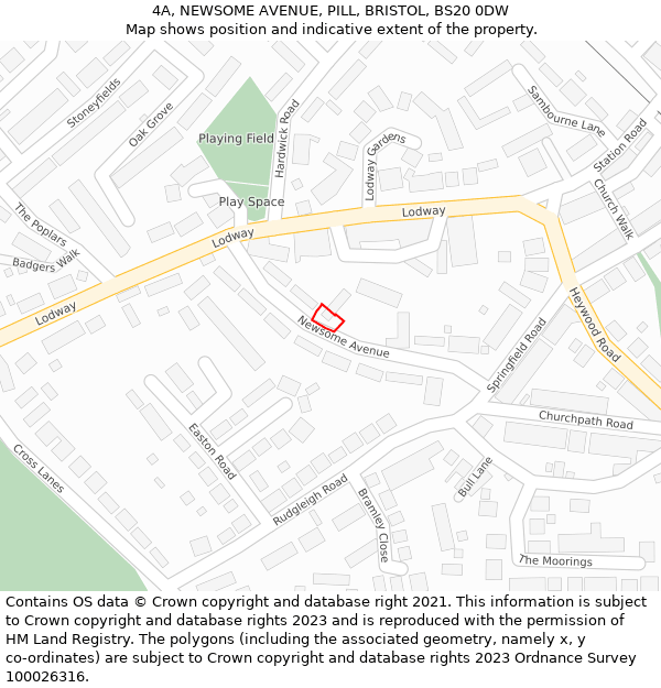 4A, NEWSOME AVENUE, PILL, BRISTOL, BS20 0DW: Location map and indicative extent of plot