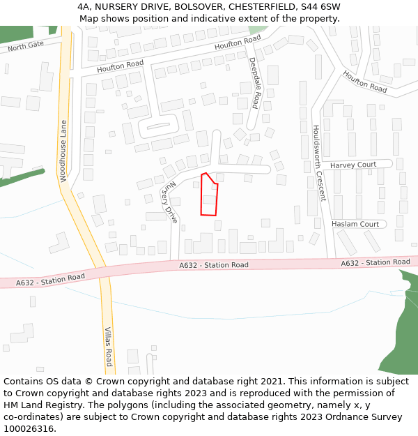 4A, NURSERY DRIVE, BOLSOVER, CHESTERFIELD, S44 6SW: Location map and indicative extent of plot