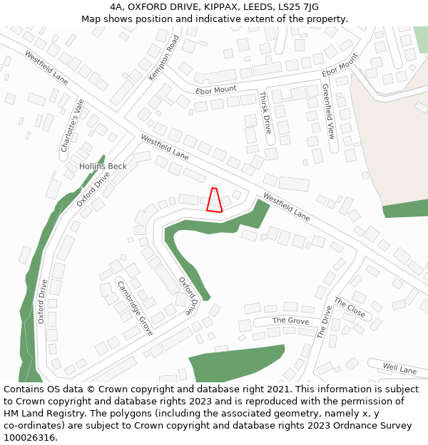 4A, OXFORD DRIVE, KIPPAX, LEEDS, LS25 7JG: Location map and indicative extent of plot