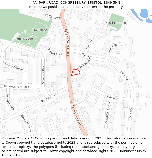 4A, PARK ROAD, CONGRESBURY, BRISTOL, BS49 5HN: Location map and indicative extent of plot