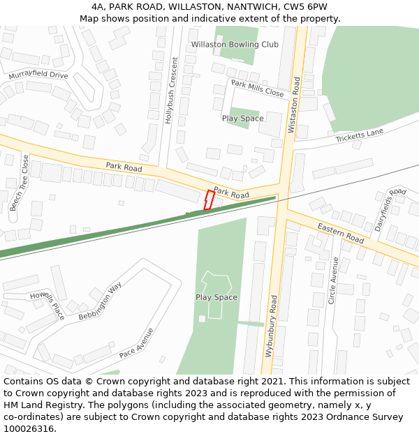 4A, PARK ROAD, WILLASTON, NANTWICH, CW5 6PW: Location map and indicative extent of plot