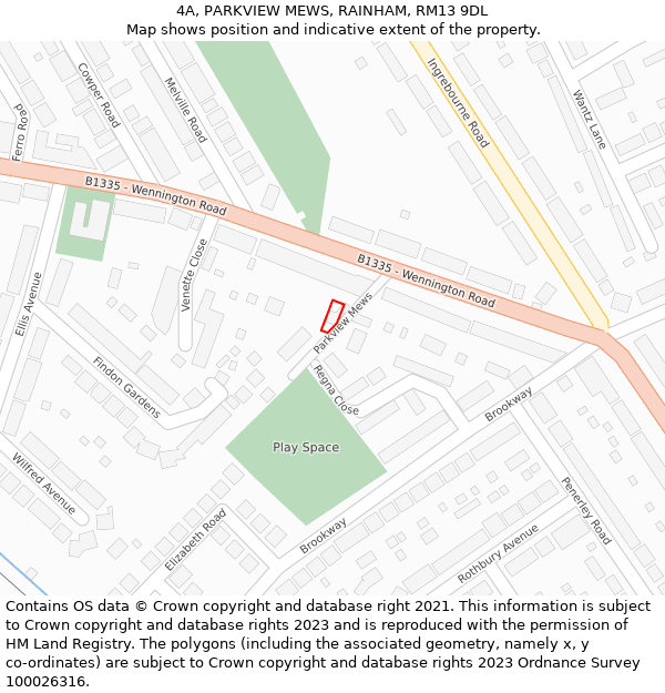 4A, PARKVIEW MEWS, RAINHAM, RM13 9DL: Location map and indicative extent of plot